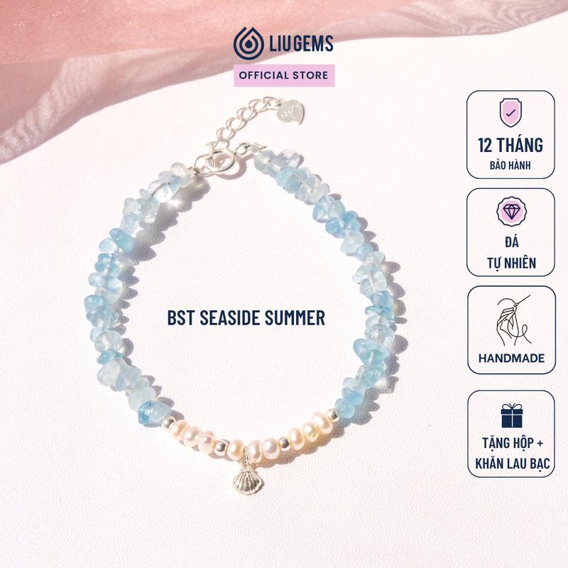 Vòng Tay Đá Thô Tự Nhiên Liugems Seaside Summer Mix Ngọc Trai Nước Ngọt Vibe Mùa Hè Năng Động VTDT05 (Mua một, tặng một hộp đựng trang sức + một khăn lau bạc miễn phí)