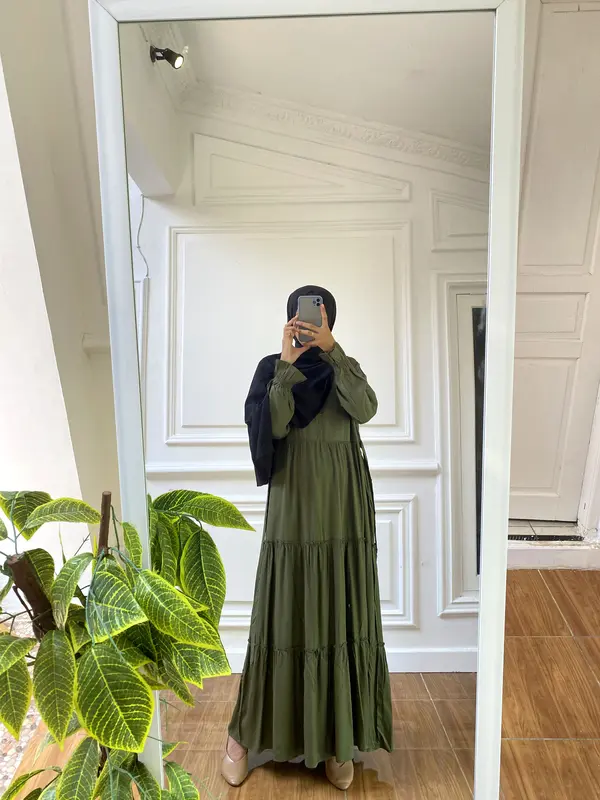 Dress BARBARA Katun Gamis Susun Panjang Hitam Busui Dewasa - Gaun Remaja Pesta Midi Baju rayon Casual 5