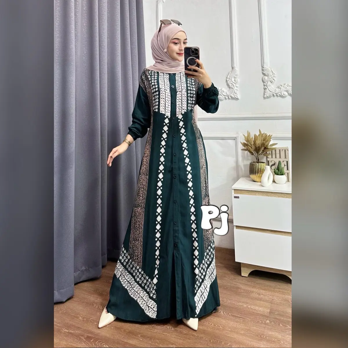 GAMIS Twill Rayon Gamis Kancing  Batik Cap Malaman Busui frendly Muslim Wudhu Dress Bumil Kerah Samping Wanita Motif