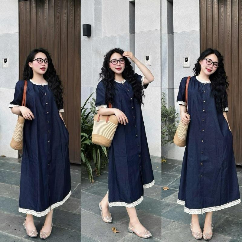 Đầm Bầu Bò Viền Ren Nhỏ Cao Cấp Bầu Bí Chất sịn Hiện Đại Bà Bầu