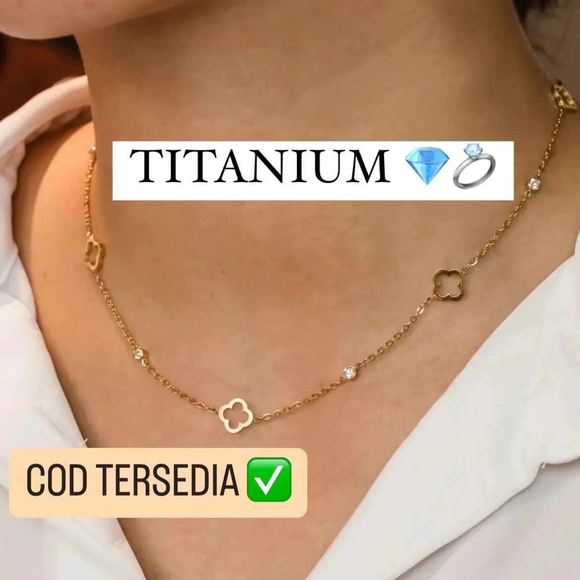 [HANO Accessories] - Kalung Clover Bolong Mata Permata Klover Titanium Gold, Silver, Rose Gold / Kalung Aksesoris / Kalung Korean Style / Kalung Fashion Trending Clover / Clover Necklace