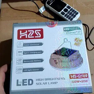 H2S Lampu LED Emergency UFO + Senter HS-Q188 Solar Panel 400w + 50w Baterai Lepas