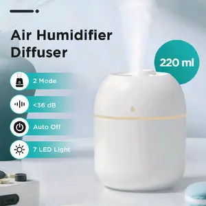 Vinkkatory Air Humidifier Mini Car Home Ultrasonic Diffuser LED 220ml GB476 dengan 7 LED Light & Operasi Hening untuk Kesehatan Udara