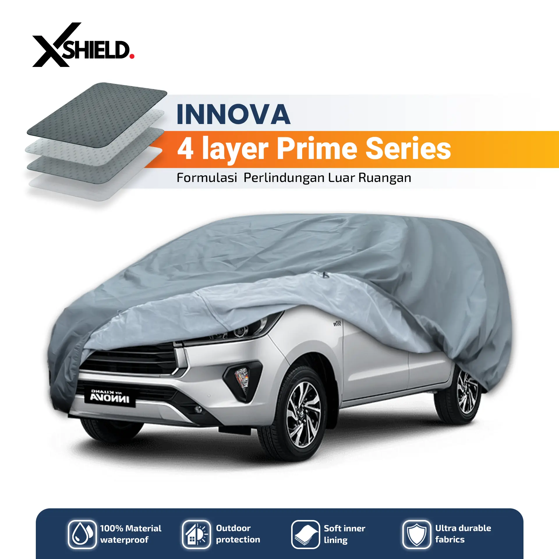 Outdoor 4 Layer Cover Mobil INNOVA REBORN / VENTURER Sarung Penutup Soft Carbon Tebal Waterproof & Anti Panas UV