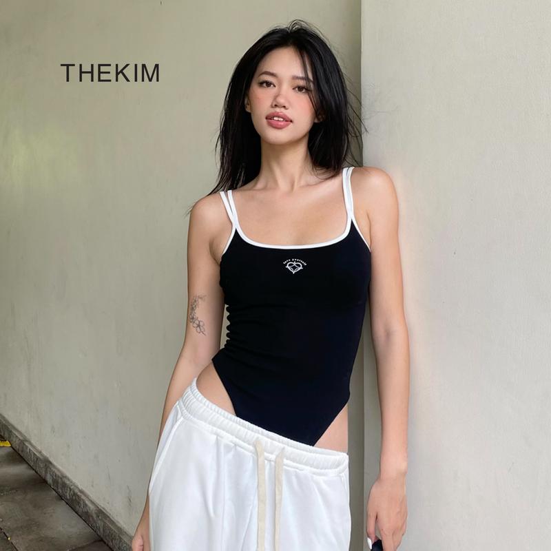 THEKIM Áo bodysuit 2 dây có mút ngực đáy áo có cúc bấm chất liệu cotton 2 lớp vải A217