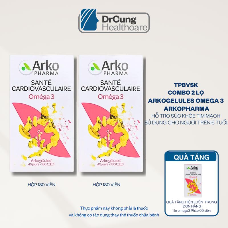 TPBVSK Combo 2 lọ Arkopharma Dầu cá Omega-3 hộp 180 Viên Hỗ trợ bổ sung DHA EPA dành cho người lớn MUA COMBO 2 LỌ TẶNG 1 HỘP OMEGA 3 PHÁP 60 VIÊN