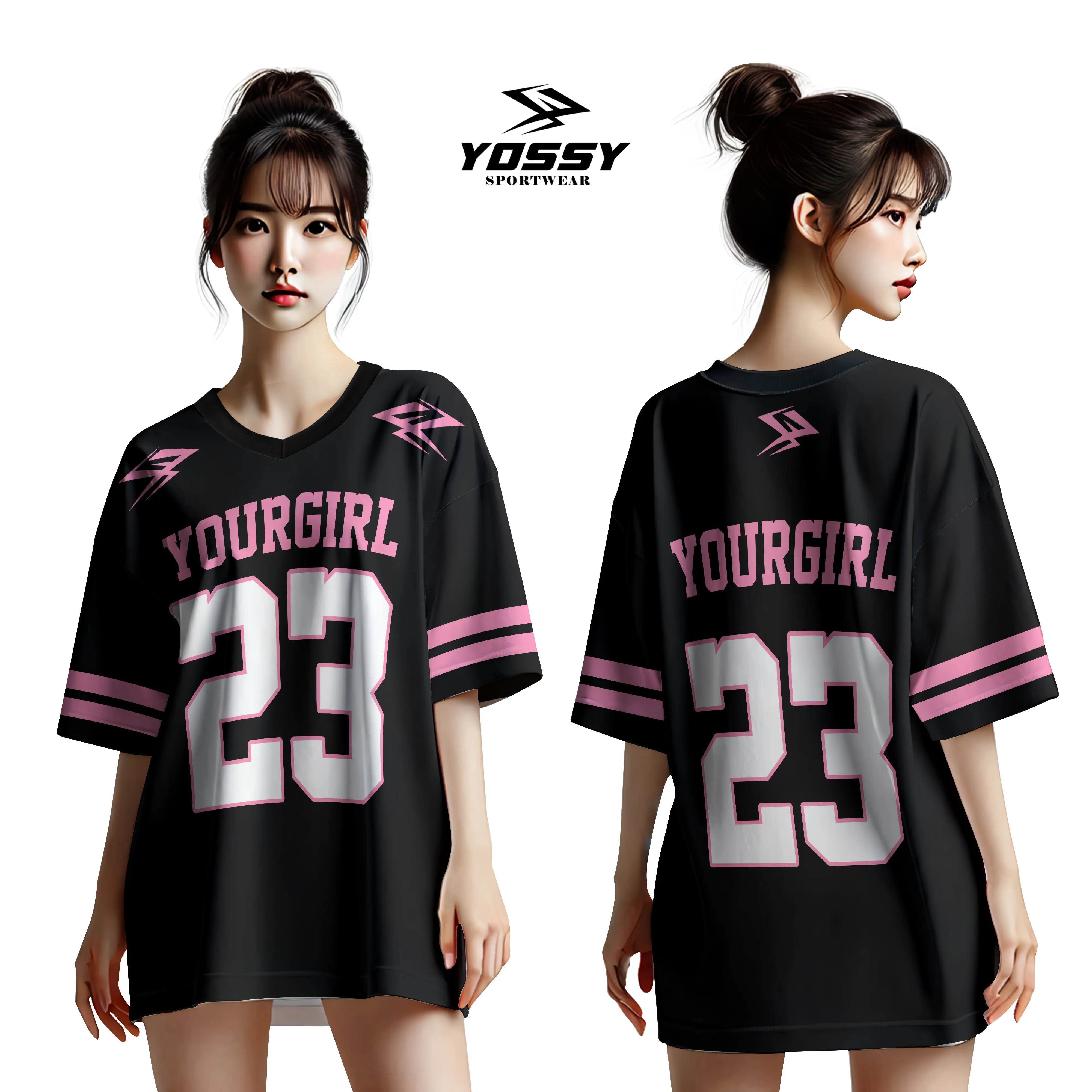 Kaos Jersey Casual Oversize Black Pink YOURGIRL White Number Unisex Fullprint - Sport
