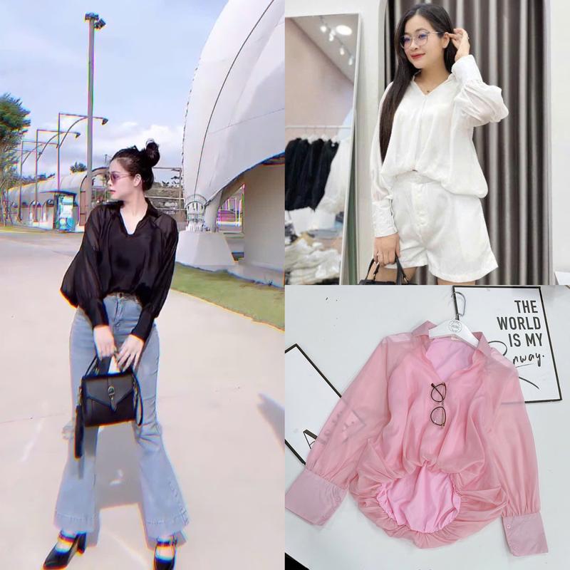 MS242: ÁO SƠ MI TAY DÀI KIỂU BÍ PHỒNG VOAN TƠ MỀM. BIGSIZE TỪ 40-95KG.