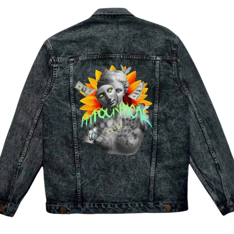 Jaket Jeans Premium Denim Unisex Sandwash Bomber Parasut Cowok Hitam Panjang Wanita Pria Distro 4