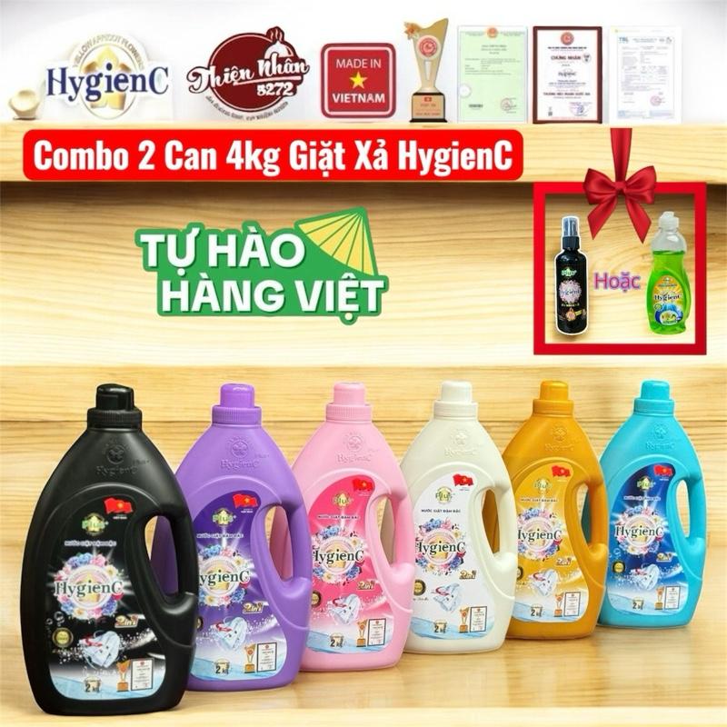 Combo 4kg Nước Giặt Xả HygienC Plus+ Việt Nam 2in1 Can 2kg Can - Tặng Kèm 1 Rửa Chén Hoặc Xịt Khô