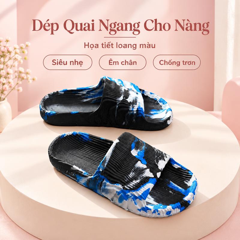 Dép Quai Ngang Nam Nữ Đế Êm Họa Tiết Loang Màu, Dép Lê Unisex EVA Siêu Nhẹ Êm Chân Chống Trơn Trượt, Đi Trong Nhà Đi Biển, Hồng Xanh Dương Xanh Đậm Xanh Lá Size 36-43
