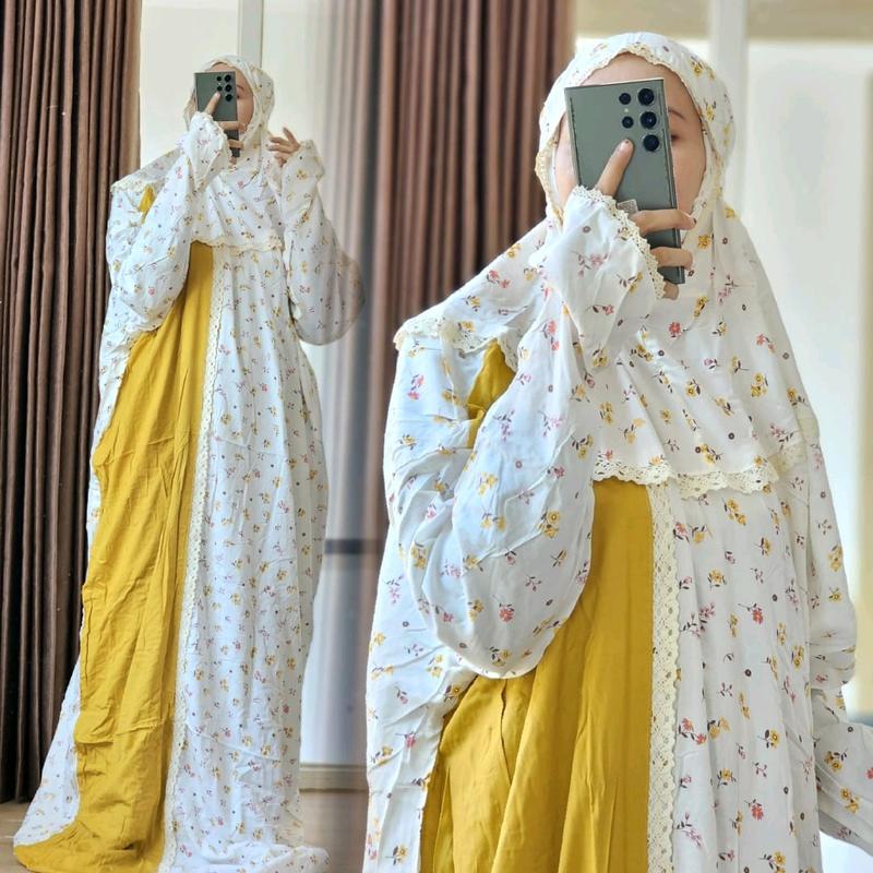 Mukena Namira️ WHITE SERIES Original Branded by Al-Adawiyah |  Rayon Motif Cantik Terusan  Mukenah Dewasa Muslim 1