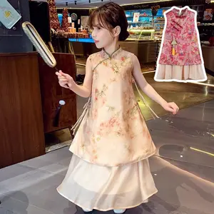 [KIDSFASHIONKOLEKSI] 1136 & 1141 Dress Cheonsam Merlin Arunika Lucky Red Dragon Jacquard Layer Silk Sleeveless Anak Perempuan Fashion