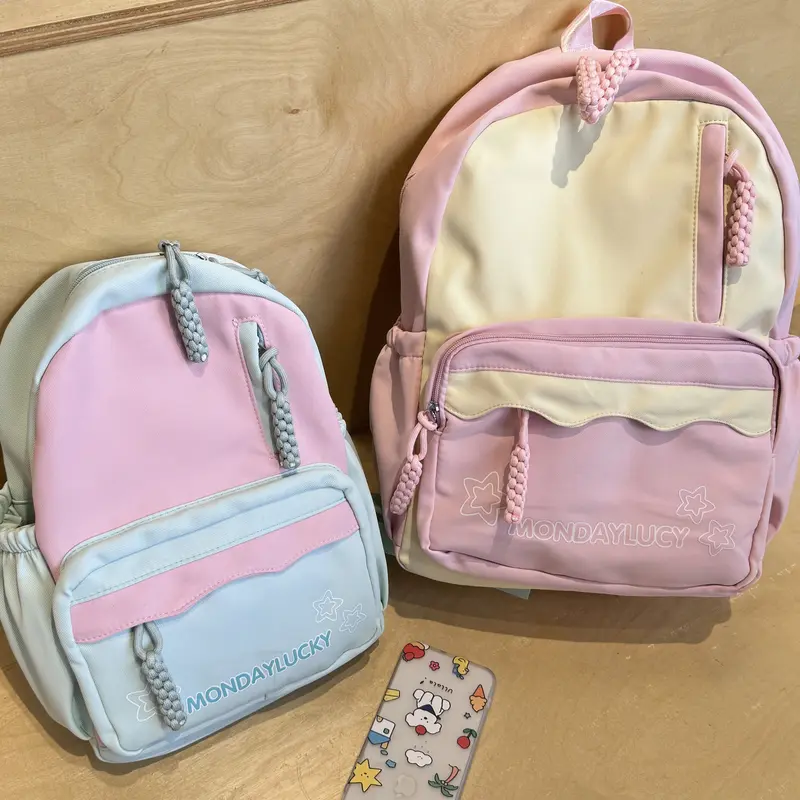 【Ready】Tas sekolah kecil Macaron, segar dan serbaguna, ransel kecil warna kontras, ransel tamasya sekolah Backpack Wanita 0