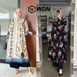 Setelan Midi Katun Delvina Mix Pants / Oneset Setelan Tunik Wanita Rayon Premium Motif Bunga Busui Celana Kulot Crinkle / Oneset Long Tunik Rayon Motif Premium Ld110-120 Baju Dan Celana Crinkle Kulot