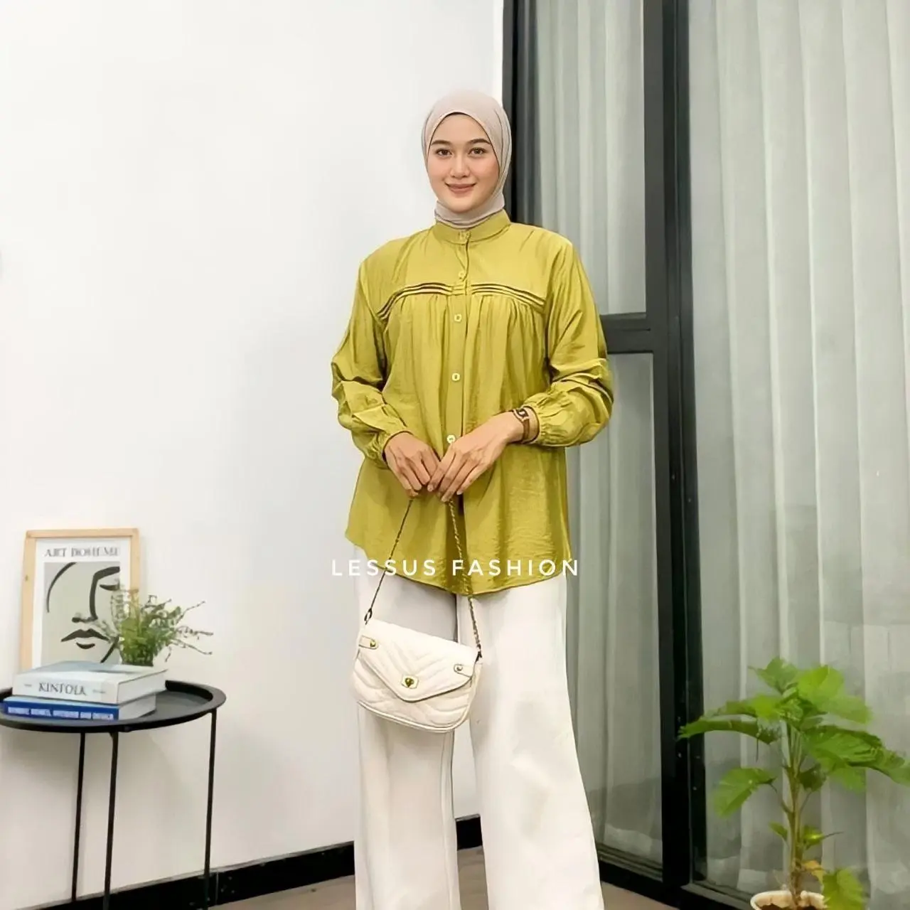 LUNA blouse kemeja polos polo linen Tangan Karet  /Kemeja Atasan wanita jumbo polos KEKINIAN Baju Santai