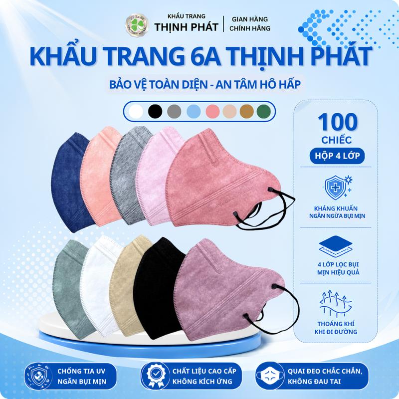 Combo 100 Chiếc Khẩu Trang 6A Thịnh Phát Cao Cấp Chống Nắng, Chống Tia UV, Ngăn ngừa bụi mịn