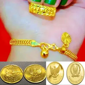 gelang tangan tikar free cincin rantai bahan koin asli Bracelets