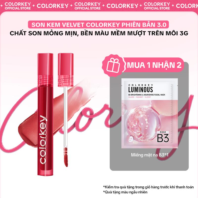 [DEAL HOT] Son Kem Velvet COLORKEY Phiên Bản 3.0 Chất Son Mỏng Mịn, Bền Màu Mềm Mượt Trên Môi 3g - KCL2L2