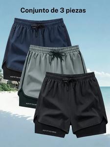 Conjunto de 3 piezas: shorts deportivos elásticos con bolsillo para teléfono, pantalones de correr de secado rápido para verano y ropa profesional de entrenamiento para gimnasio