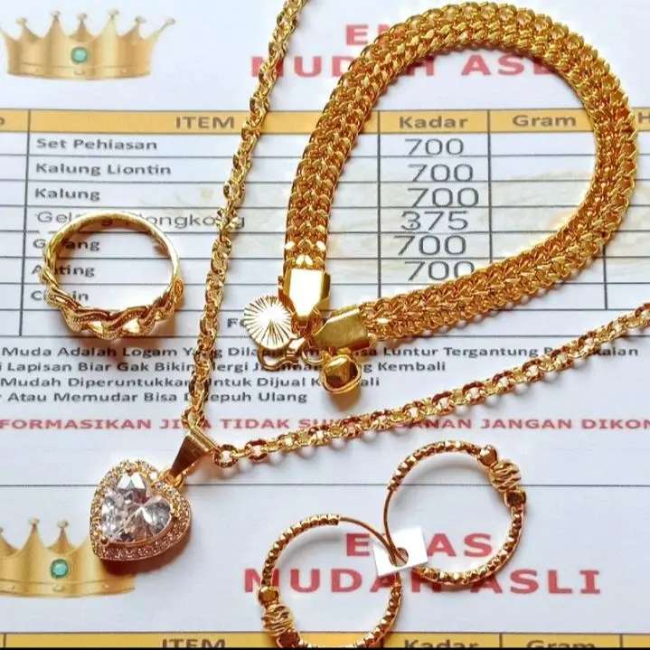 PERHIASAN SET WANITA emas muda mewah dan elegant 16G free surat dari toko