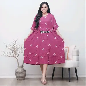 IN - Daster Jumbo Motif Bunga Tulip Ld 130 Dress Rayon Busui Wanita Pendek