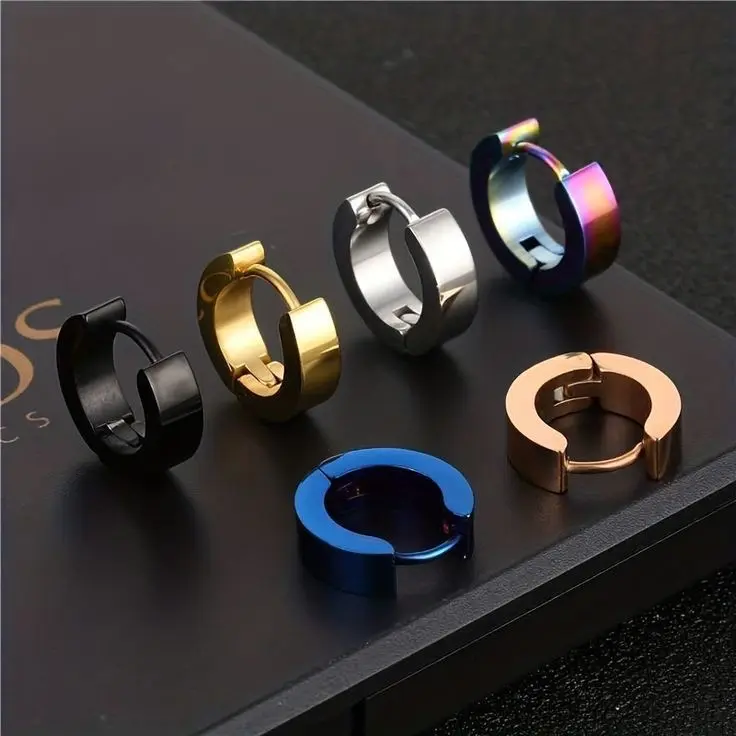 1 pasang anting Tindik catok polos Silver Gold Hitam Metal Pria Aksesoris Earrings