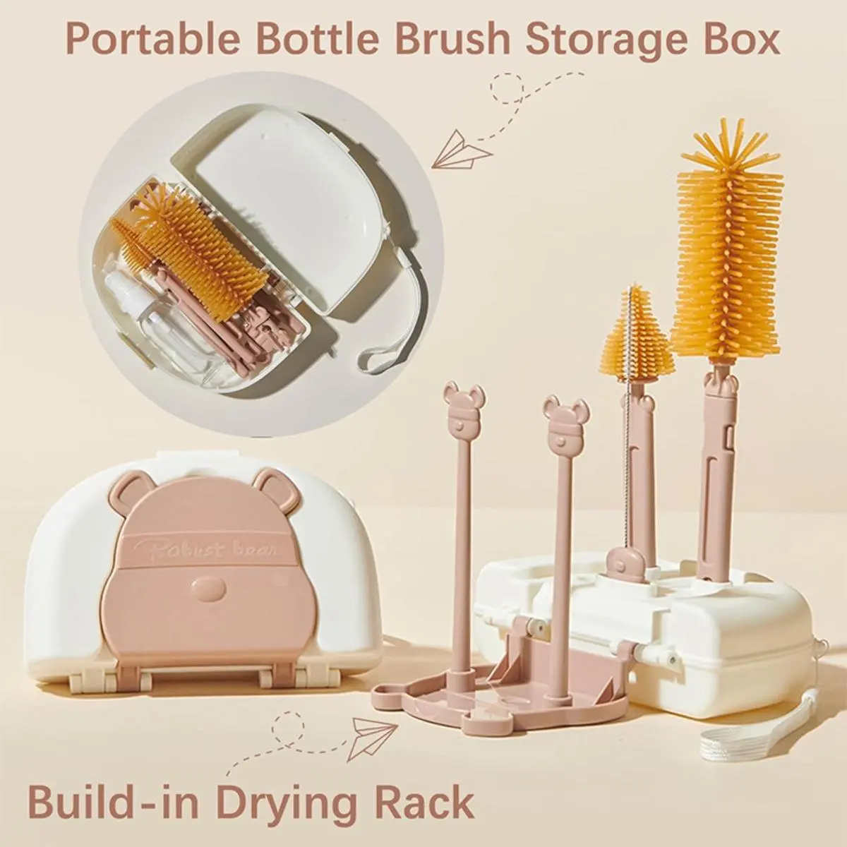 Multifunctional Baby Bottle Brush Set with Travel Bottle Drying Racks 360° Cleaning Baby Bottle Brush,Nipple Brush Moms Cleaner Straws And Cups