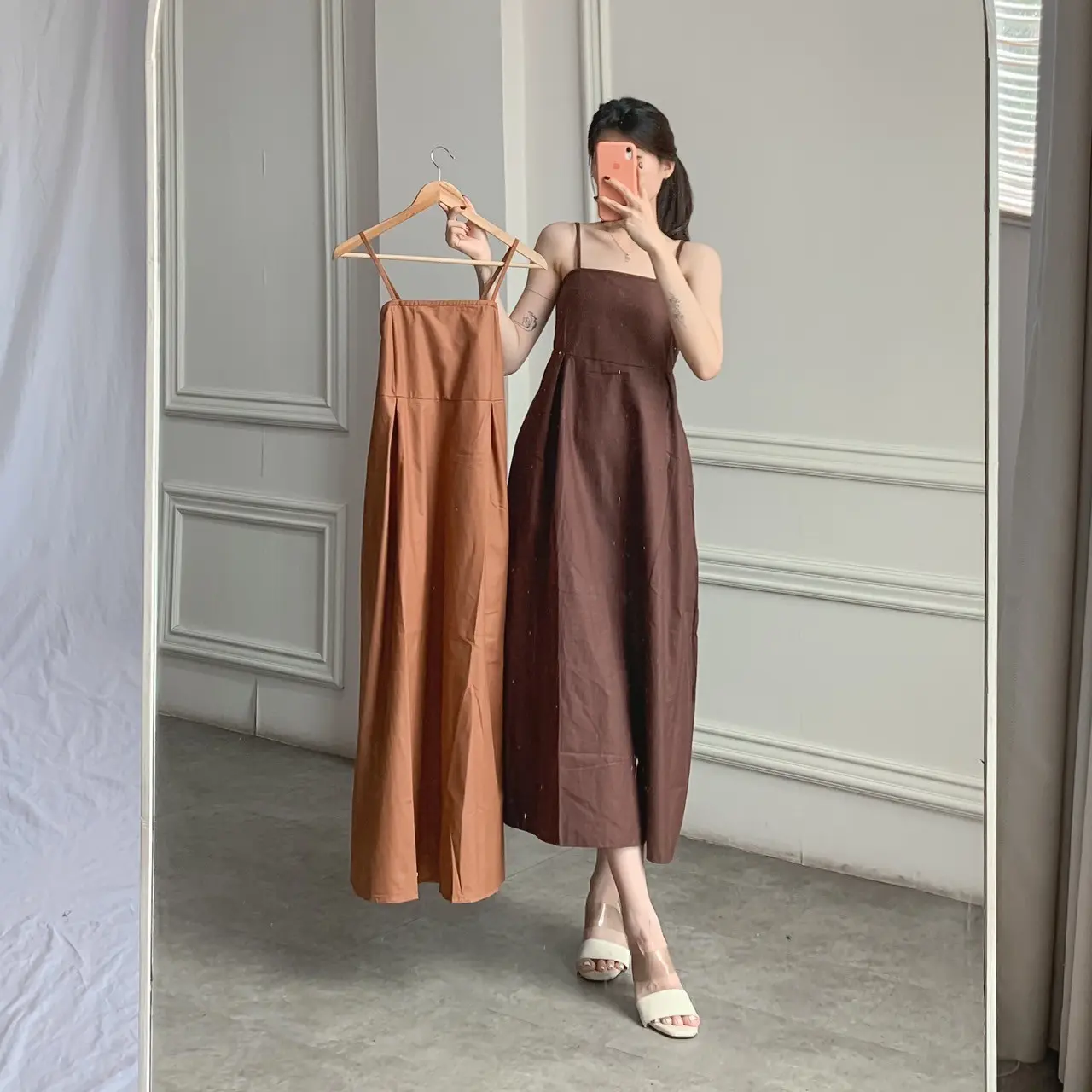 knee length dresses for ladies Contrast Sleeveless Midi Dress Off White  COLORBOX
