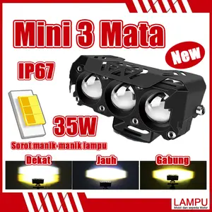 LAMPU TEMBAK LASER/LAMPU TEMBAK MINI 3 Mata/TANPA KIPAS/SUPER BRIGHT HI LO 35 WATT LAMPU TEMBAK MOTOR MOBIL/FOGLAMP 3 MATA/Super Terang Full Aluminium Putih Kuning/Full Alumunium Premium Car