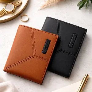Dompet Lipat Pria Kulit Sintetis Hitam dengan 9 Slot Kartu dan Resleting Tambahan Kualitas Premium Bahan Halus Lembut Model Standar Resleting Tambahan