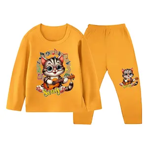 Setelan Baju Tidur Gambar Cat Song Anak Laki-laki Kaos & Celana Panjang Ukuran XS-XXL ID-2014 Nyaman Dengan Mesin DTF Berkualitas Tidak Luntur
