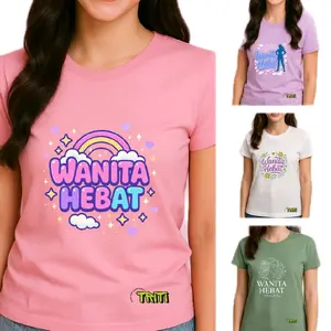 Atasan Wanita Hebat 4pcs 105rb Baju Kaos Lengan Pendek Roundneck Oblong - TShirt Dewasa Nyaman Printing - TRITI COLLECTION