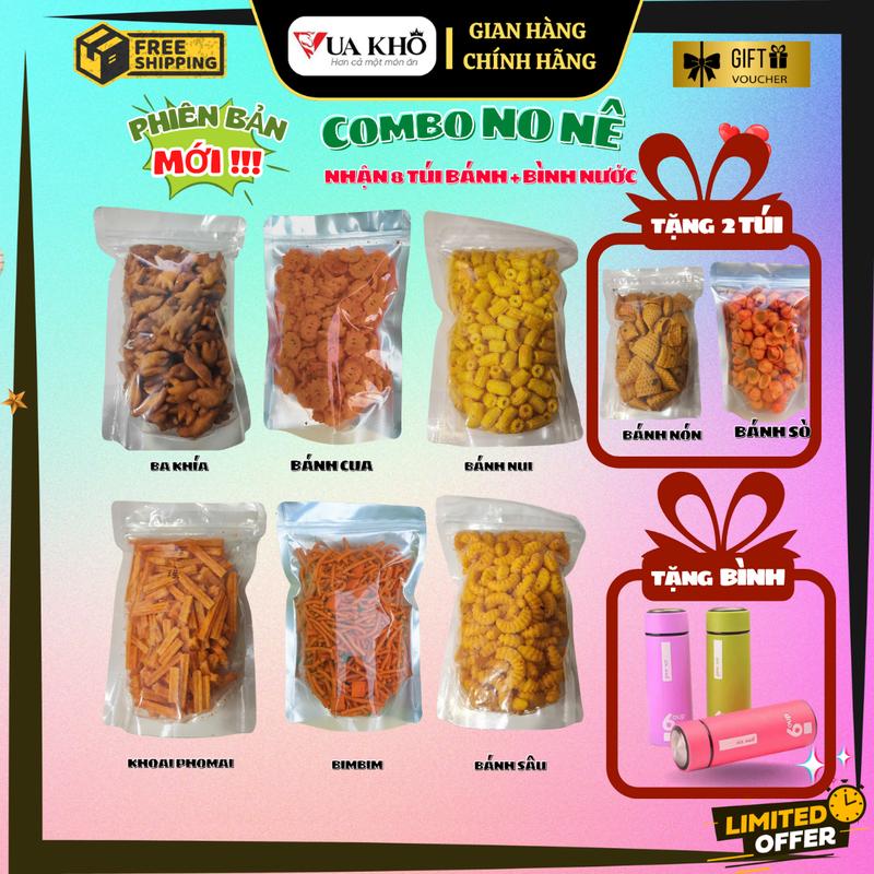 COMBO NO NÊ 9 MÓN:  Bimbim que - Bánh Sò - Nui chiên - Bánh sâu - Ba khía - Bánh que phomai  (Tặng thêm 2 túi vị ngẫu nhiên) - ĐỒ ĂN VẶT  Food Thức Ăn bánh Chua bim tam bim tam bim tam dau xanh