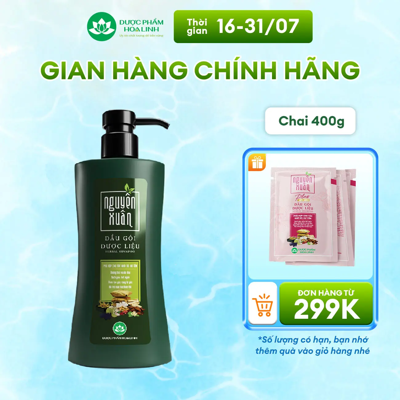 Dầu Gội Dược Liệu Nguyên Xuân Xanh Dưỡng Tóc 400g