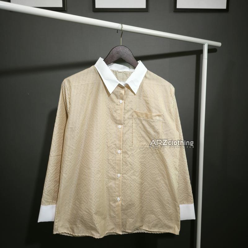 Kiyora Suzy Salur Lidi Kemeja Wanita Lengan Panjang - Stripe Shirt Kombinasi Putih Korean Style 6