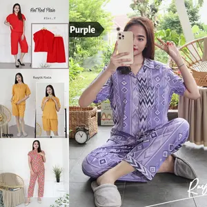 OBRAL MURAH Setelan Piyama Dewasa Allsize Combina Saten Apel baju celana Motif Wanita Tidur Satin