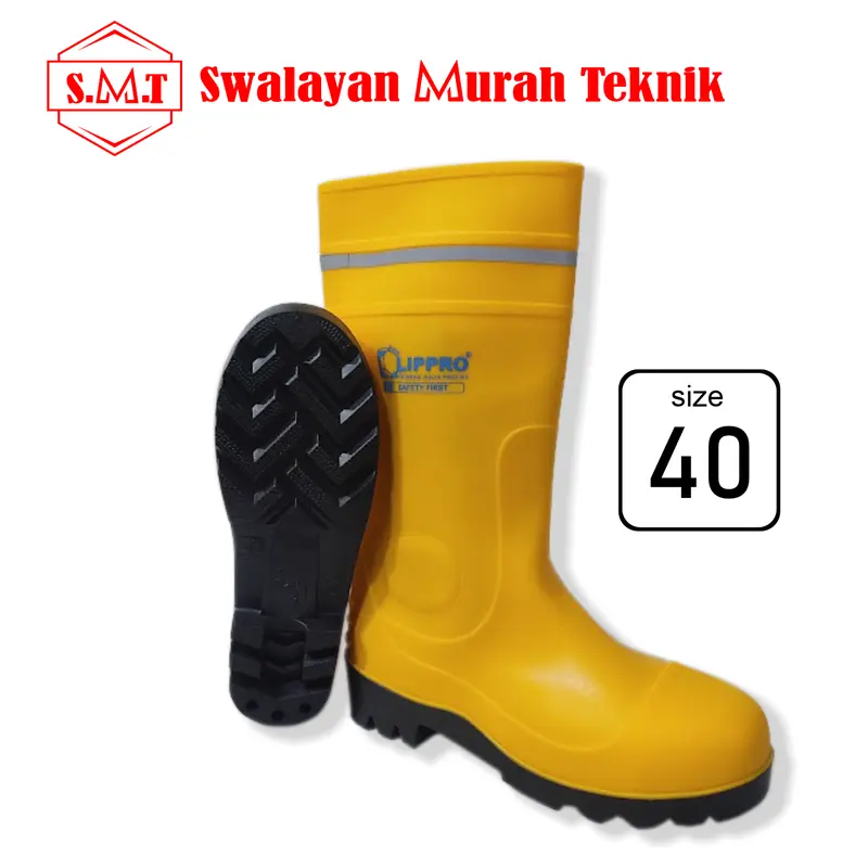 Sepatu Boot LIPPRO Safety Boot Multifungsi Rubber Steel Toe Anti Slip S4 Kuning 100% PVC Size 40-43 - Shoes 0