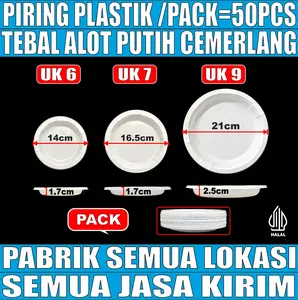 Piring Makan Plastik Tebal Putih Sekali Pakai P6 Uk 6 inch kecil / P7 sedang / P9 Besar Pack JSP