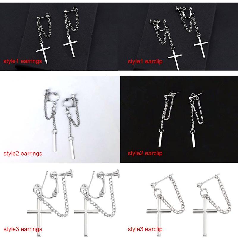 Bông Tai Dây Chuyền Chữ Thập, Đen Trông Đẹp Trai Và Siêu Ngầu, Không Cần Xỏ Lỗ, Kiểu Kẹp Tai, Bungee 2