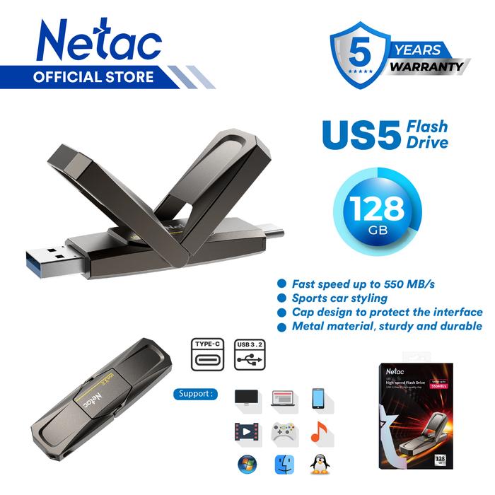 Gambar Netac OTG Flashdisk US5 USB 3.2+Type-C Solid State Flash Drive 128GB Dual Flash Disk up to 550MB/500MB/s dari Netac Indonesia OS Kota Bekasi Tokopedia