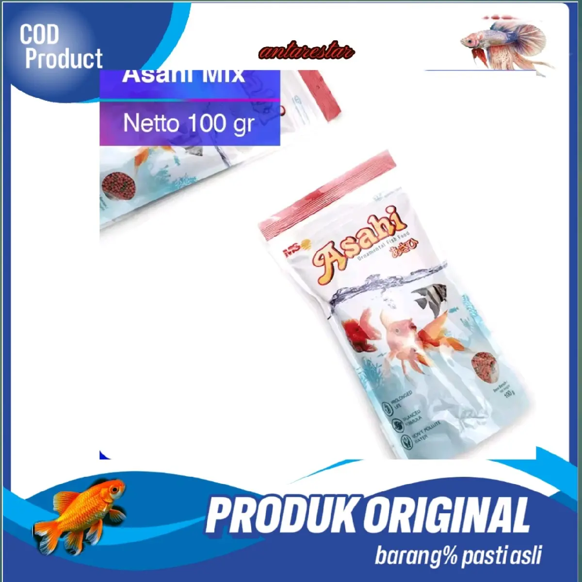 Pelet Pakan Ikan Hias Koki Cupang Discus Guppy ASAHI Mix 100 gram Fish Food Murah