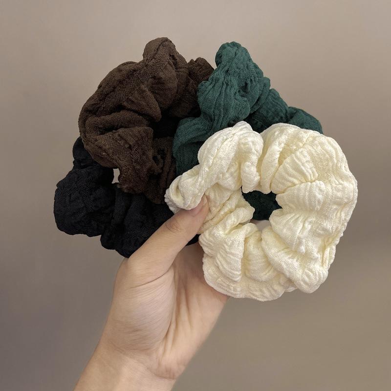 Dây buộc tóc scrunchies cột tóc Dây Buộc Tóc Màu Kem Cỡ Lớn Thiết Kế Xếp Ly Đơn Giản Thời Trang