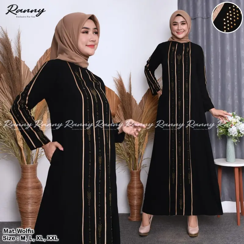 Abaya Dubai Jetblack Gamis Syari Model RimpeL - Muslim DUBAI RAECA ELEGANT Dress 2
