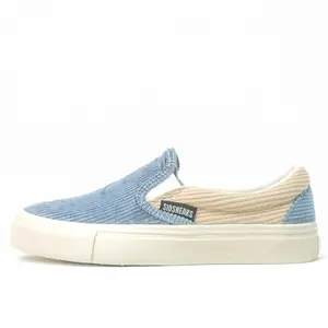 Sepatu Slip On Corduroy Sidsneaks Exelas Two Tone Blue Grey Anti Slip Ringan Dan Flexible Shoes Flat Sneakers Pria Wanita Kerja Canvas Karet