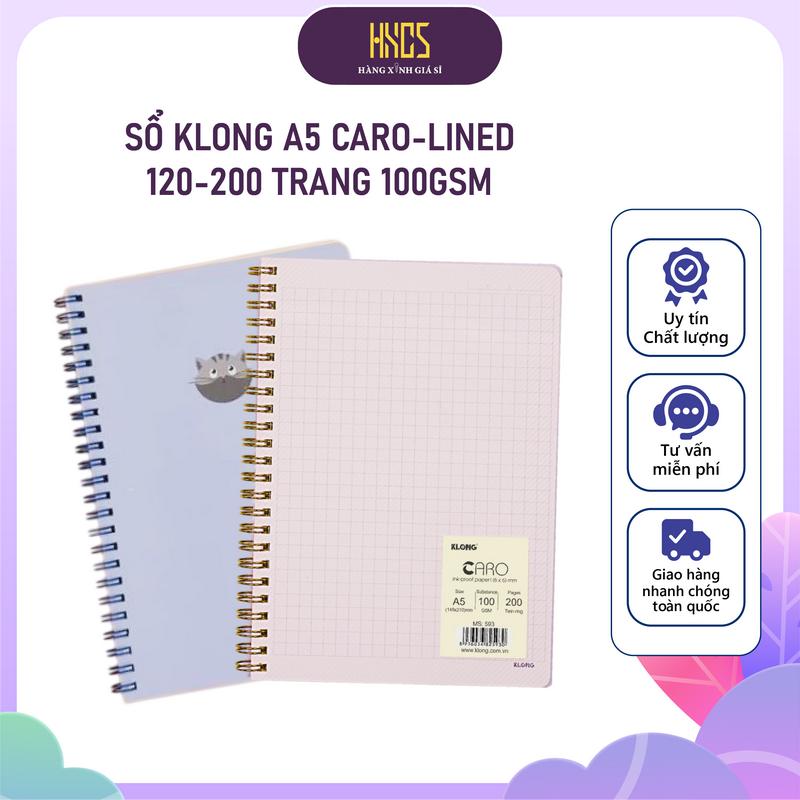 Sổ Klong Lò Xo A5 Caro Lined 120–200 Trang | Giấy 100gsm Viết Không Lem | Tập Vở Ghi Chép Dành Cho Học Sinh Sinh Viên Nhân Viên Văn Phòng