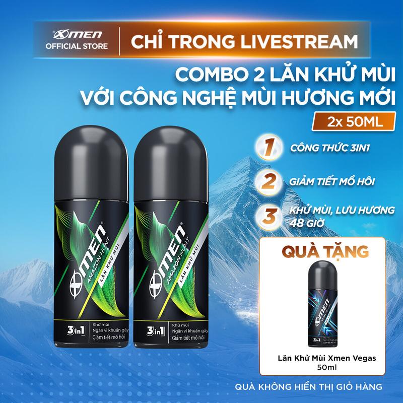 [COMBO MUA 2 TẶNG 1] Combo 2 Lăn khử mùi Xmen Amazon Hunt/Vegas Delight 50ml/chai + Tặng 1 Lăn khử mùi Amazon/Vegas 50ml