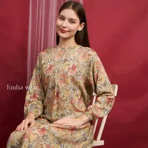 Gamis Floral Vintage Premium Dress wanita Motif Bunga Soft Elegan Lengan Panjang Nyaman Daily & Kondangan