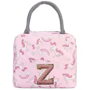 Tas Makan Siang Embroidery Pink Unicorn Lunch Box For Kids Girls Cute Food Tote Bag Food Storage Bag Organizer Bento