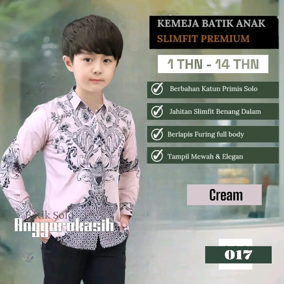 Kemeja batik Anak SLIMFIT lapis furing terbaru bahan katun solo